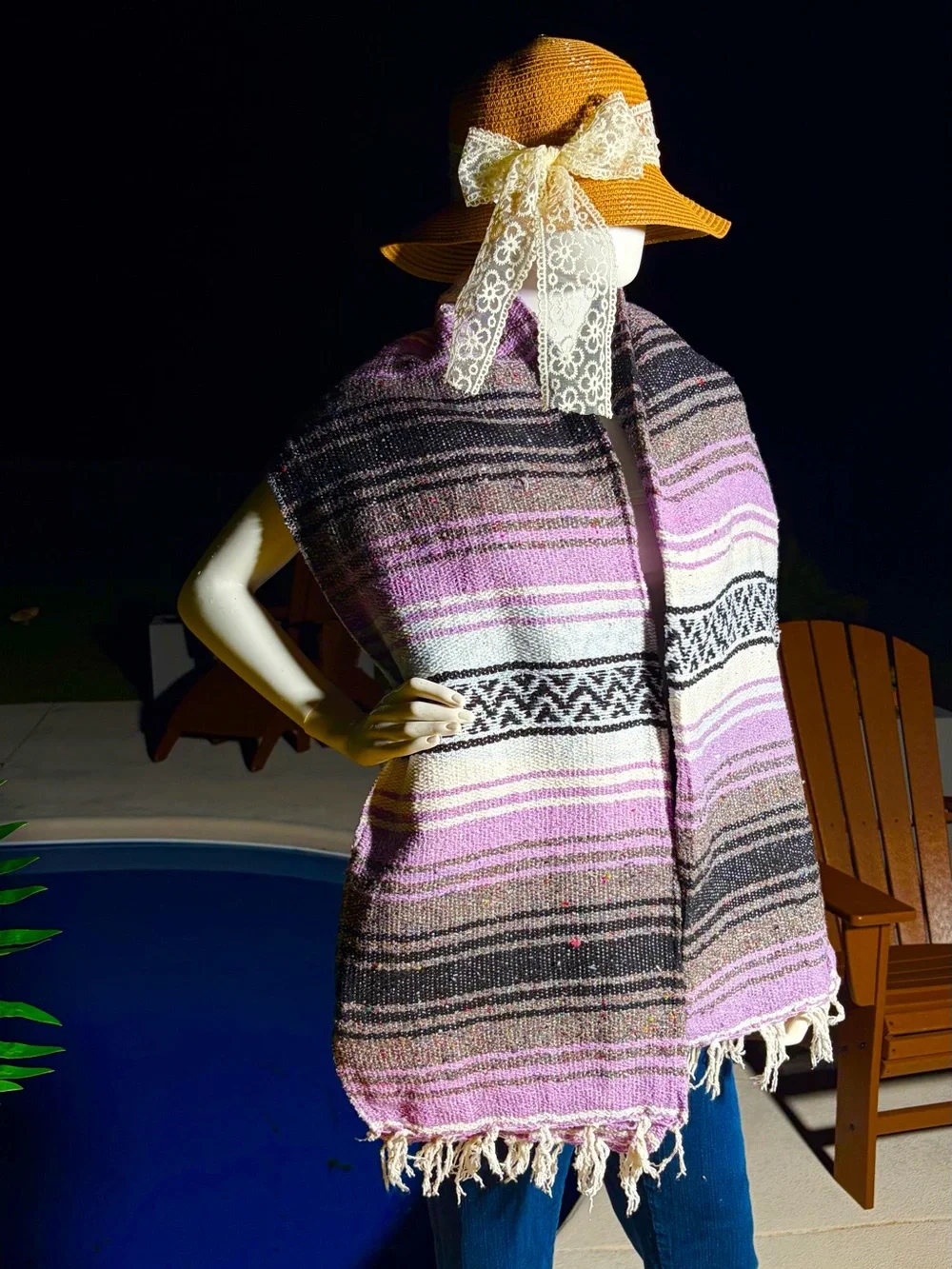 Mexican Falsa Blanket – Woven Striped Serape Throw with Fringe